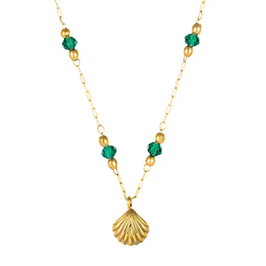 Collier pendentif en perles vertes simples pour femmes, petite coquille, à la mode