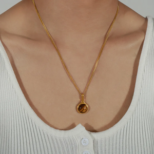 Collier en acier et titane avec pendentif géométrique en pierre d'agate et œil de tigre pour femmes