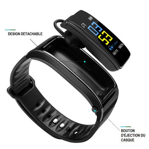 Casque Bluetooth 4.1 + Bracelet intelligent(  0,96 pouces) avec: Podomètre de soutien /Calories brûlées / Moniteur de fréquence cardiaque...Couleurs noire et grise