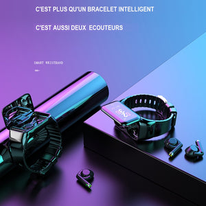 Bracelet intelligent à écran couleur de 1,14 pouces avec double écouteurs Bluetooth sans fil et...