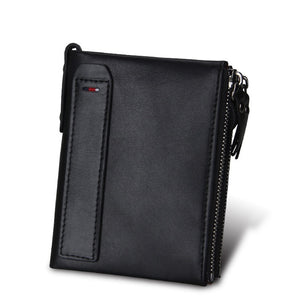 Portefeuille RFID Blocage Carte Sac Protéger Cas pour Hommes et femmes, Taille: 12.1*9.4*2.7cm Véritable Cuir de Vache Crazy Horse Texture Double Fermeture Éclair Style Court Porte-Cartes