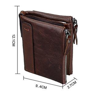 Portefeuille RFID Blocage Carte Sac Protéger Cas pour Hommes et femmes, Taille: 12.1*9.4*2.7cm Véritable Cuir de Vache Crazy Horse Texture Double Fermeture Éclair Style Court Porte-Cartes