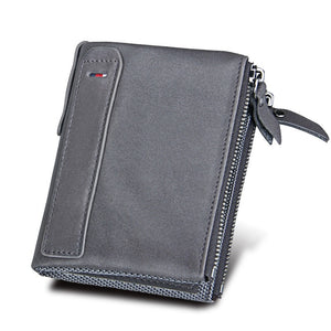 Portefeuille RFID Blocage Carte Sac Protéger Cas pour Hommes et femmes, Taille: 12.1*9.4*2.7cm Véritable Cuir de Vache Crazy Horse Texture Double Fermeture Éclair Style Court Porte-Cartes