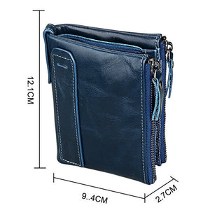 Portefeuille RFID Blocage Carte Sac Protéger Cas pour Hommes et femmes, Taille: 12.1*9.4*2.7cm Véritable Cuir de Vache Crazy Horse Texture Double Fermeture Éclair Style Court Porte-Cartes