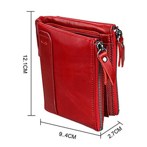 Portefeuille RFID Blocage Carte Sac Protéger Cas pour Hommes et femmes, Taille: 12.1*9.4*2.7cm Véritable Cuir de Vache Crazy Horse Texture Double Fermeture Éclair Style Court Porte-Cartes