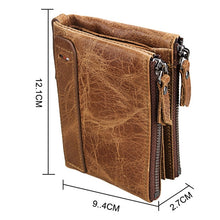 Charger l&#39;image dans la galerie, Portefeuille RFID Blocage Carte Sac Protéger Cas pour Hommes et femmes, Taille: 12.1*9.4*2.7cm Véritable Cuir de Vache Crazy Horse Texture Double Fermeture Éclair Style Court Porte-Cartes