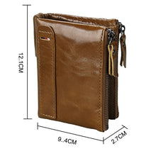 Charger l&#39;image dans la galerie, Portefeuille RFID Blocage Carte Sac Protéger Cas pour Hommes et femmes, Taille: 12.1*9.4*2.7cm Véritable Cuir de Vache Crazy Horse Texture Double Fermeture Éclair Style Court Porte-Cartes