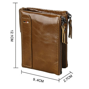 Portefeuille RFID Blocage Carte Sac Protéger Cas pour Hommes et femmes, Taille: 12.1*9.4*2.7cm Véritable Cuir de Vache Crazy Horse Texture Double Fermeture Éclair Style Court Porte-Cartes