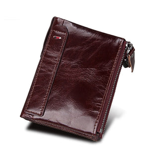 Portefeuille RFID Blocage Carte Sac Protéger Cas pour Hommes et femmes, Taille: 12.1*9.4*2.7cm Véritable Cuir de Vache Crazy Horse Texture Double Fermeture Éclair Style Court Porte-Cartes