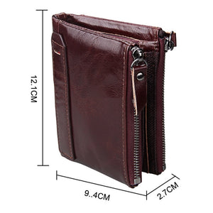 Portefeuille RFID Blocage Carte Sac Protéger Cas pour Hommes et femmes, Taille: 12.1*9.4*2.7cm Véritable Cuir de Vache Crazy Horse Texture Double Fermeture Éclair Style Court Porte-Cartes