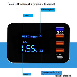 Chargeur Multifonction avec Affichage LED, Chargez plusieurs appareils en même temps