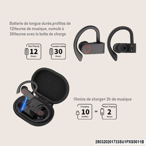 Écouteur Bluetooth sans fil de type oreillette suspendue avec boîte de chargement + stockage
