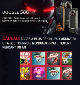 Téléphone robuste DOOGEE S88 Pro, 6 Go + 128 Go IP68 / IP69K étanche à la poussière, antichoc, triple identification d'empreintes digitales pour caméras arrière, chargement sans fil