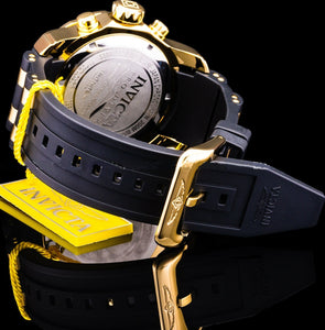 Men Pro Diver Scuba Chronograph 18Kt Gold Blue Dial PU Strap Watch