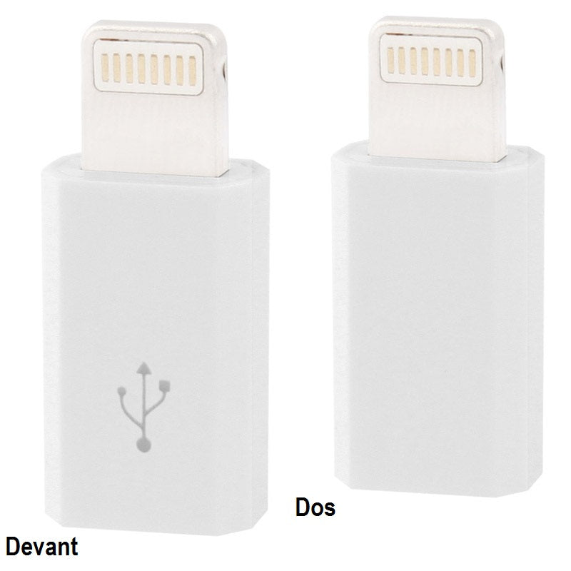 Adaptateur de charge et de transfert de données micro USB 5 Pin à 8 Pin  (blanc)
