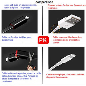 Câble de données de charge et de synchronisation réparable,USB vers USB-C ...