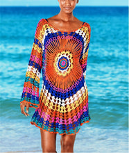 Charger l&#39;image dans la galerie, Women Beach Out Of Dresses And Tunic Beachwear By Knits Rainbow Knitting Hollow Overall(One Size)