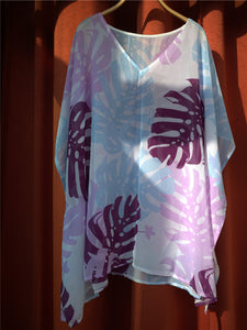 Leaf print V-neck Bikini Blouse Beach Sunscreen Shirt Swimsuit Outside Hood Clothing Female One Size
