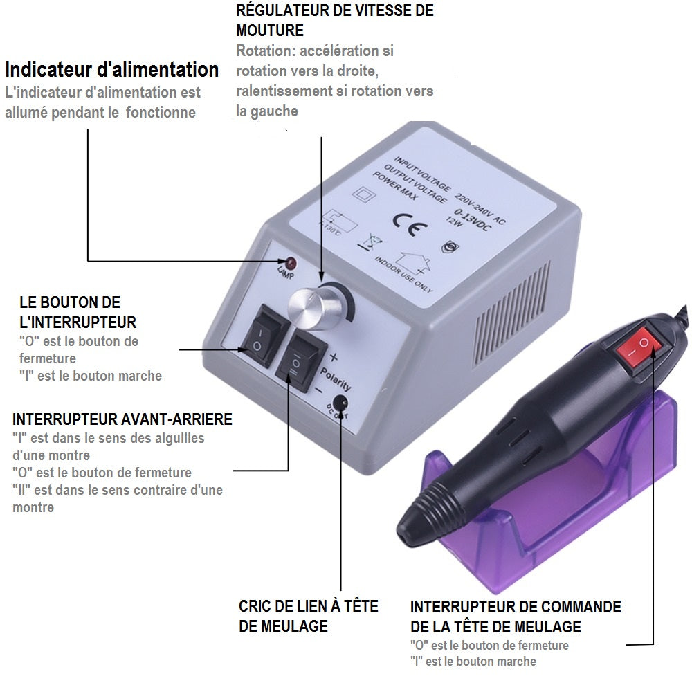 Perceuse à ongles, Machine électrique professionnelle  de manucure Pédicure, Équipement d'art des ongles ,Lime à ongles électronique avec forets 6 bits (220 V EU; 110V US))